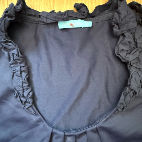 J McLaughlin Womens Top Small Blue Catalina Cloth Ruffle Neckline Ruched Sz XS - Picture 2 of 4